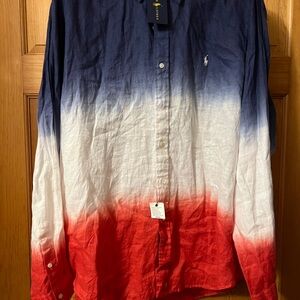 Ralph Lauren - Men's Blue, White, and Red Gradient Shirt